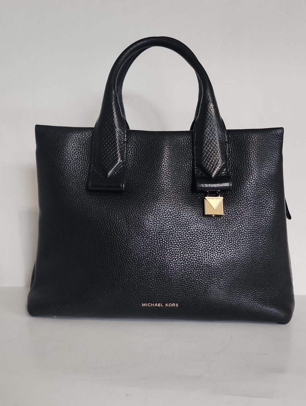 MICHAEL KORS ROLLINS SATCHEL BLACK SNAKESKIN EMBOSSED LEATHER